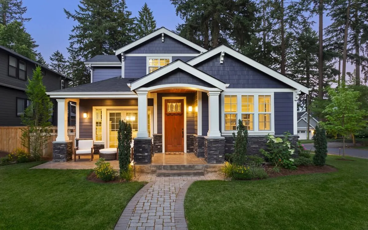 Beautiful luxury home exterior at twilight